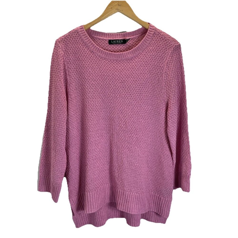 VTG Lauren Ralph Lauren open knit‎ crochet Sweater woments barbie Pink XL